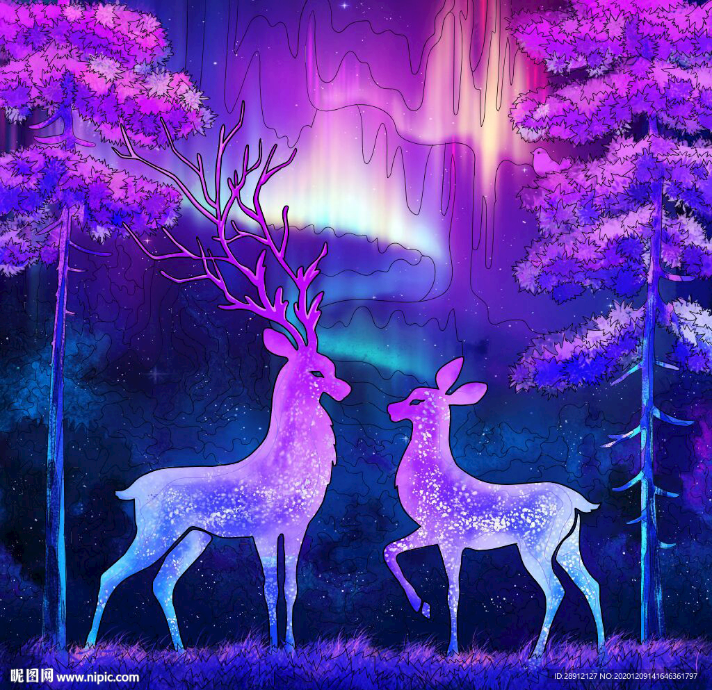 梦幻梅花鹿插画