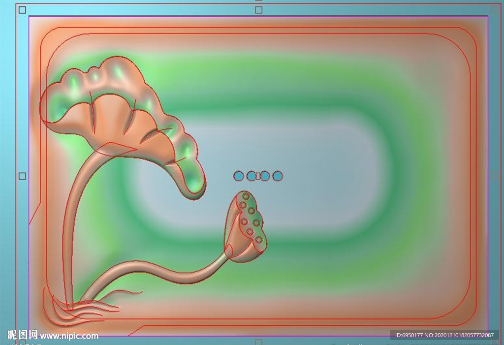 荷花荷叶茶盘精雕图浮雕图灰度图