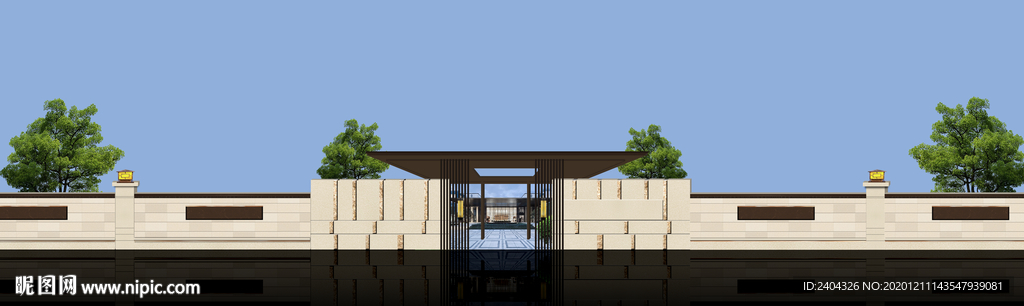 中式地产石材围墙效果