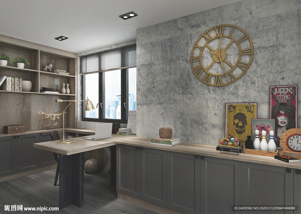 全屋定制简约板式书房书柜