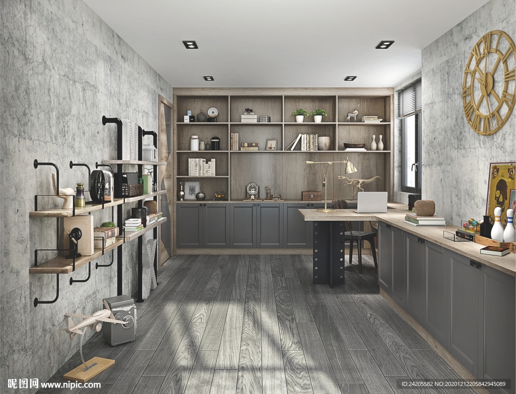 全屋定制简约板式书房书柜