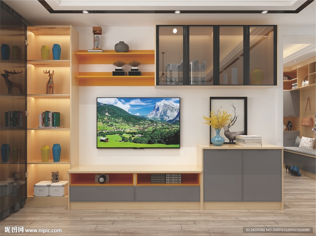 全屋定制客厅板式电视柜背景墙