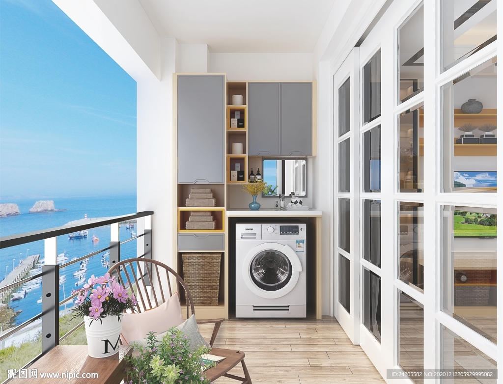 全屋定制简约板式阳台柜洗衣柜