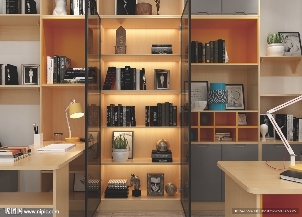 全屋定制简约板式书房书柜