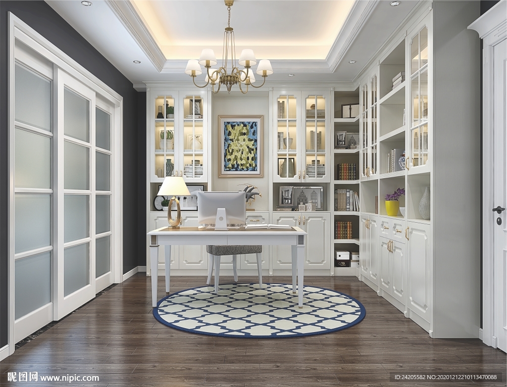 全屋定制简约板式书房书柜