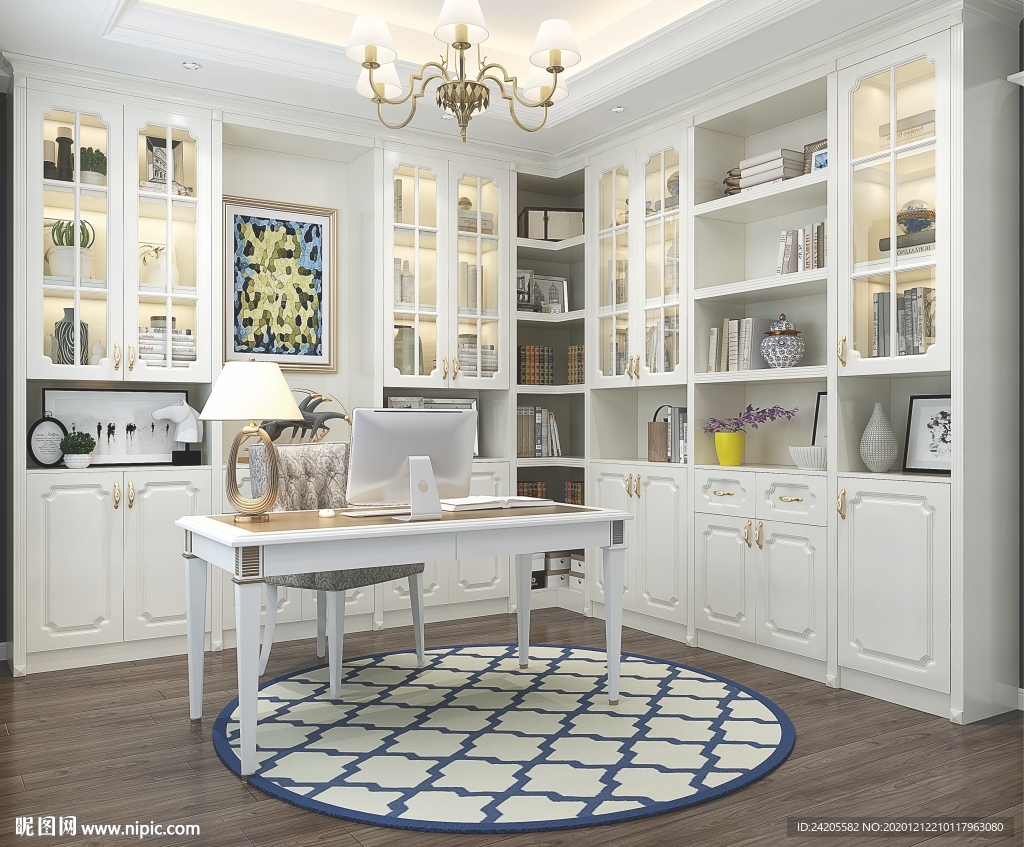 全屋定制简约板式书房书柜