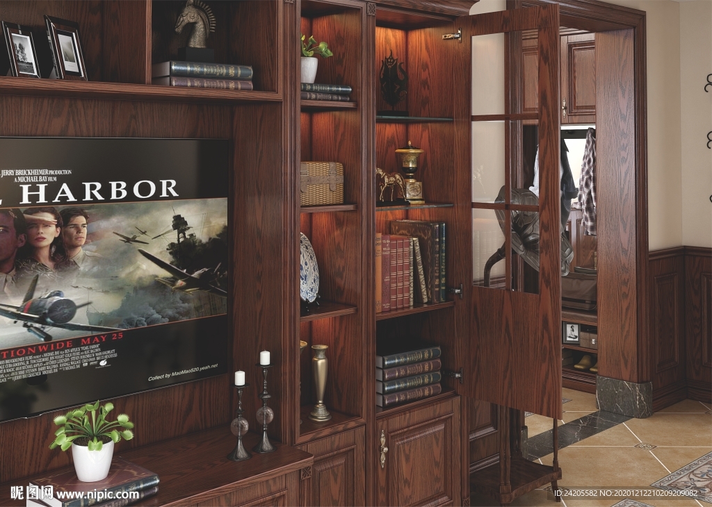 全屋定制客厅实木电视柜背景墙