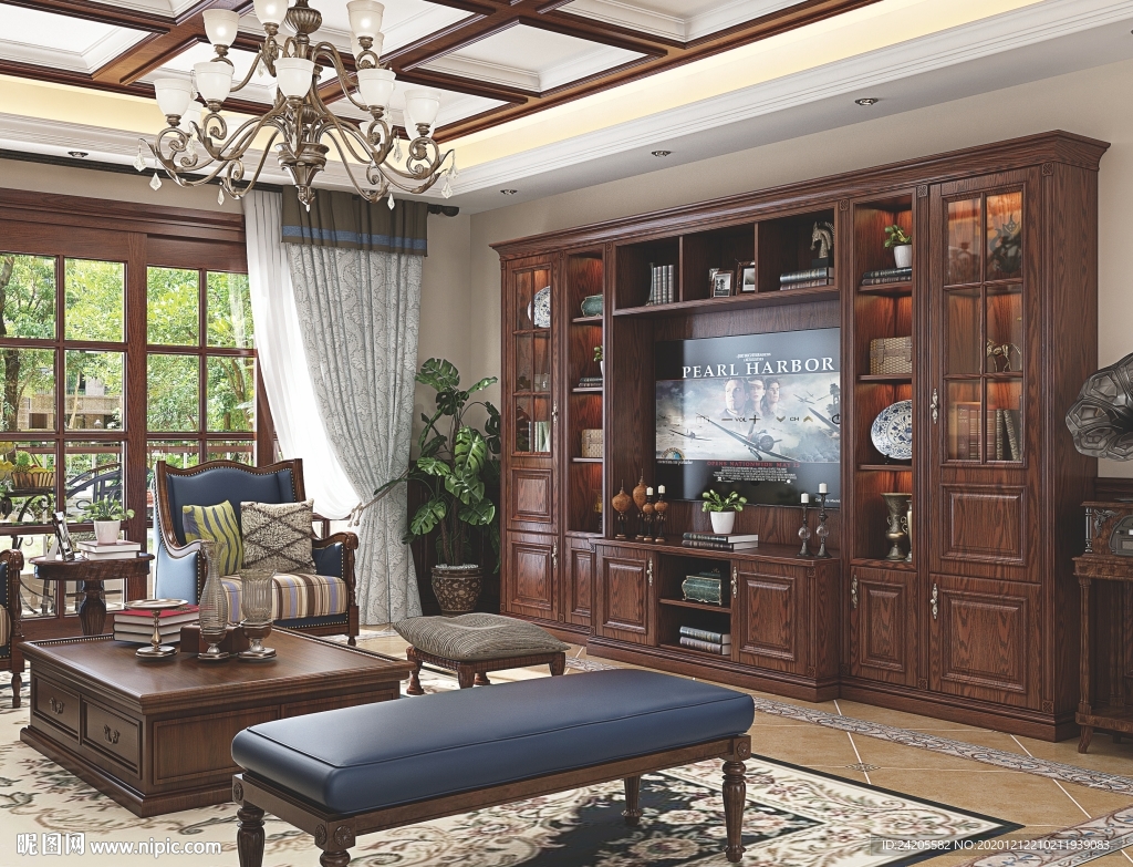 全屋定制客厅实木电视柜背景墙