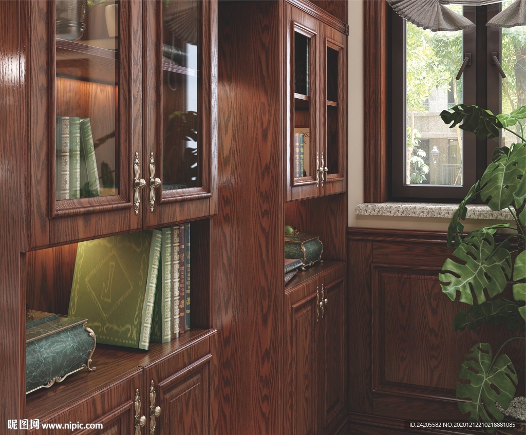 全屋定制实木模压书房书柜