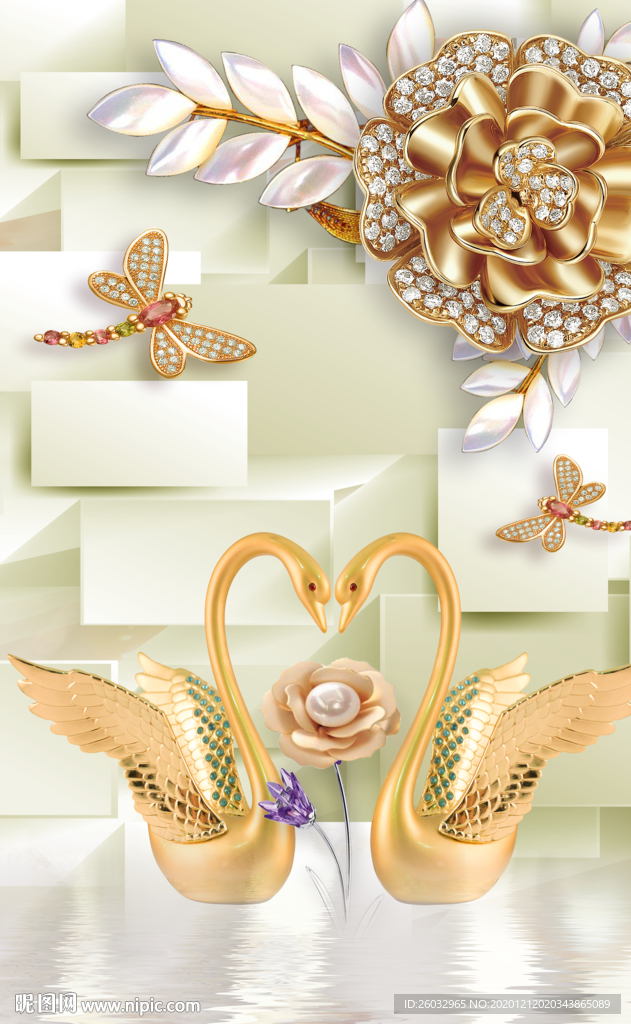 现代奢华珠宝天鹅装饰画背景