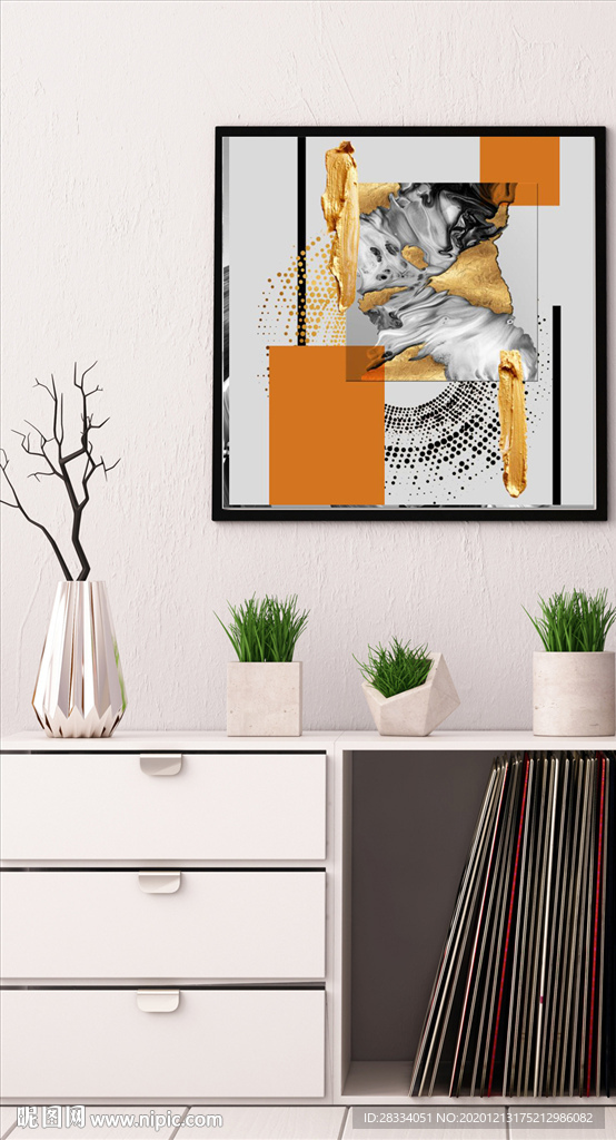 北欧抽象金色几何油画玄关装饰