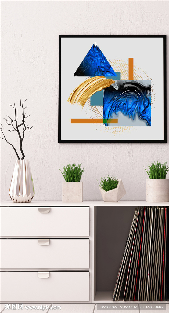 北欧抽象金色几何油画玄关装饰