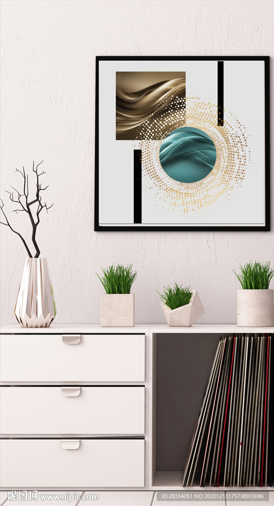 北欧抽象金色几何油画玄关装饰