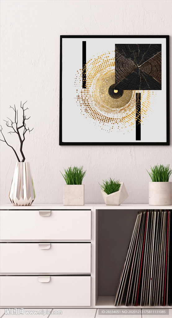 北欧抽象金色几何油画玄关装饰