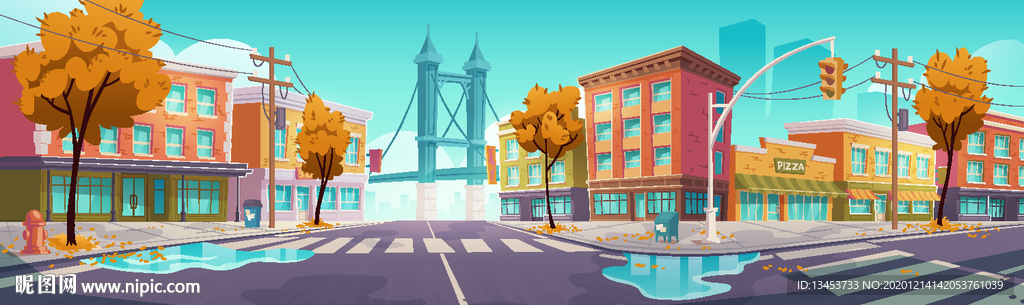 城市道路建筑插画