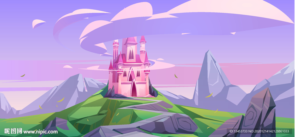 粉红色城堡插画
