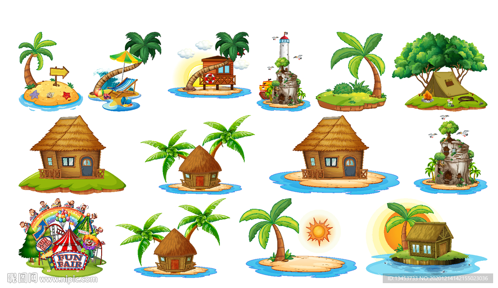 小岛建筑木屋插画