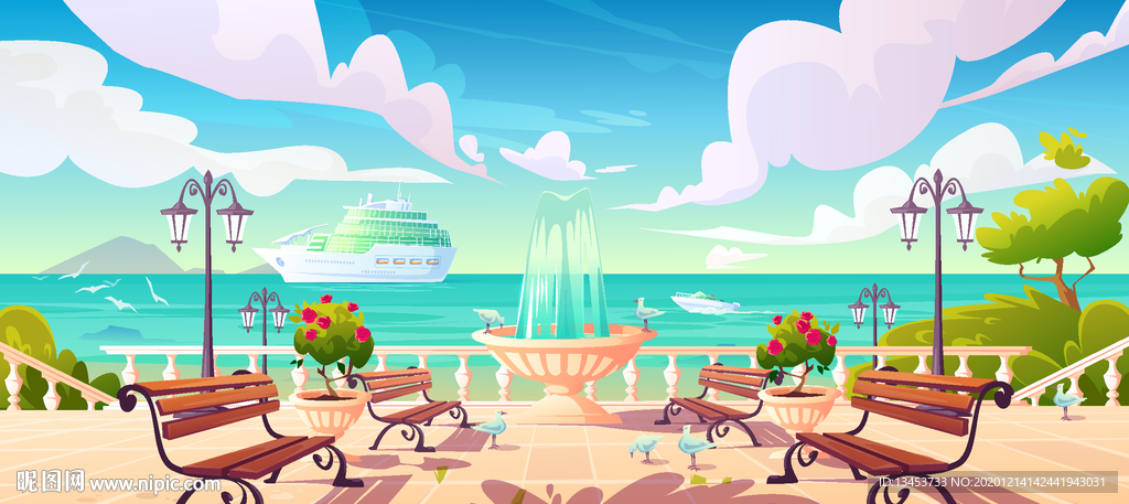 海滨码头公园插画