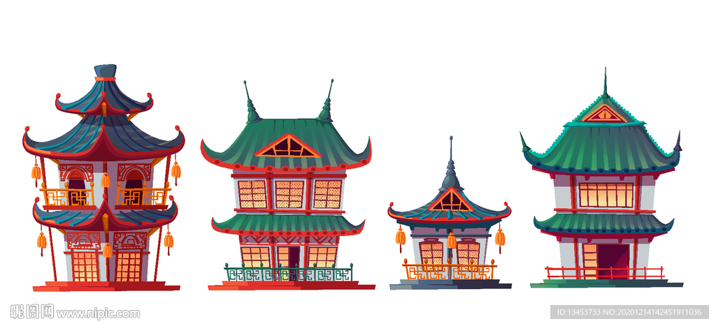 塔民居建筑插画