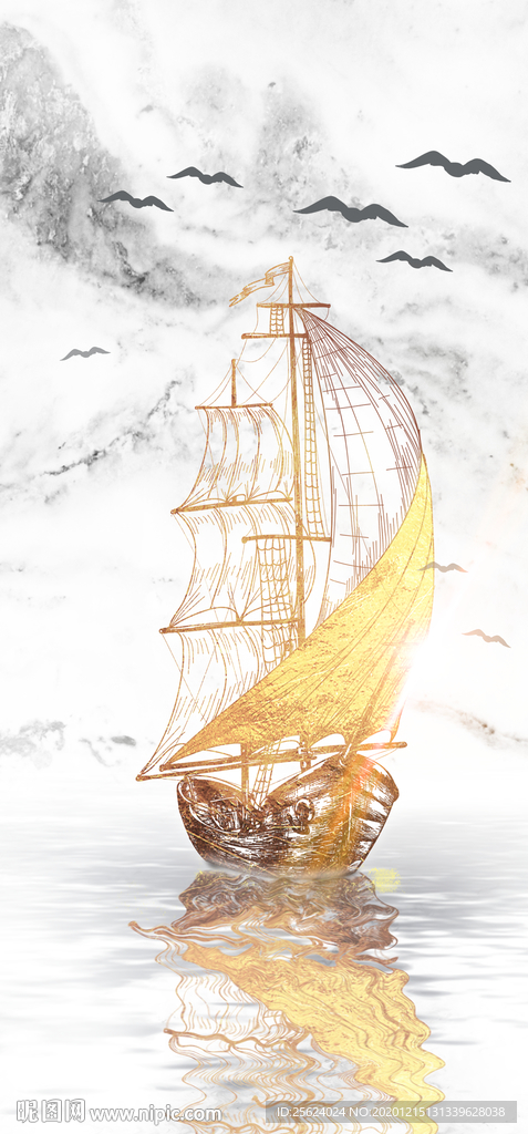 一帆风顺  帆船海鸥 高清图