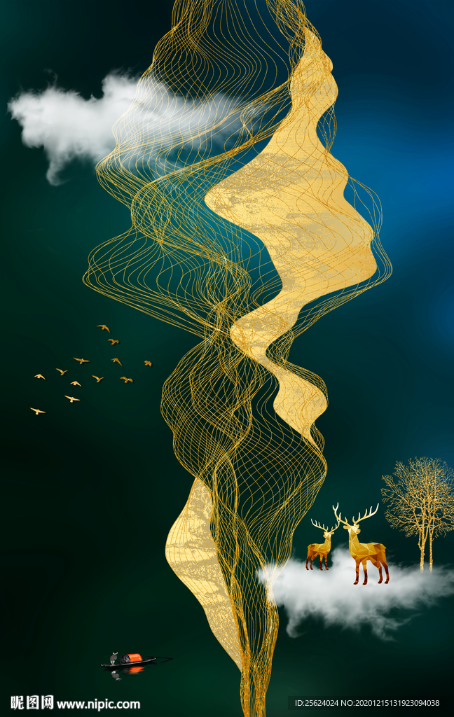 北欧麋鹿抽象线条云高清图