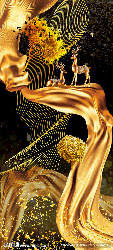 彩带麋鹿发财树 高清图