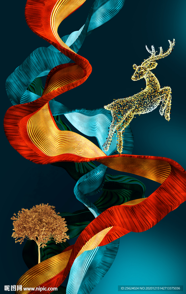 北欧麋鹿彩带 高清图