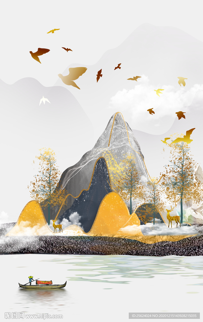 北欧 抽象山水 鸟高清图