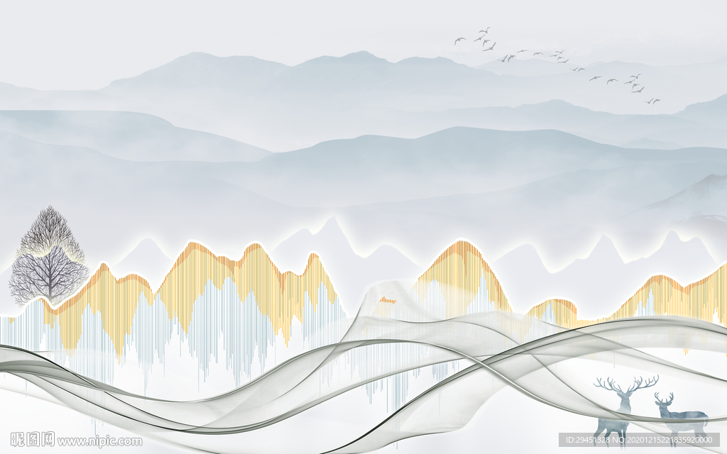 高档 意境中式山水 tif分层
