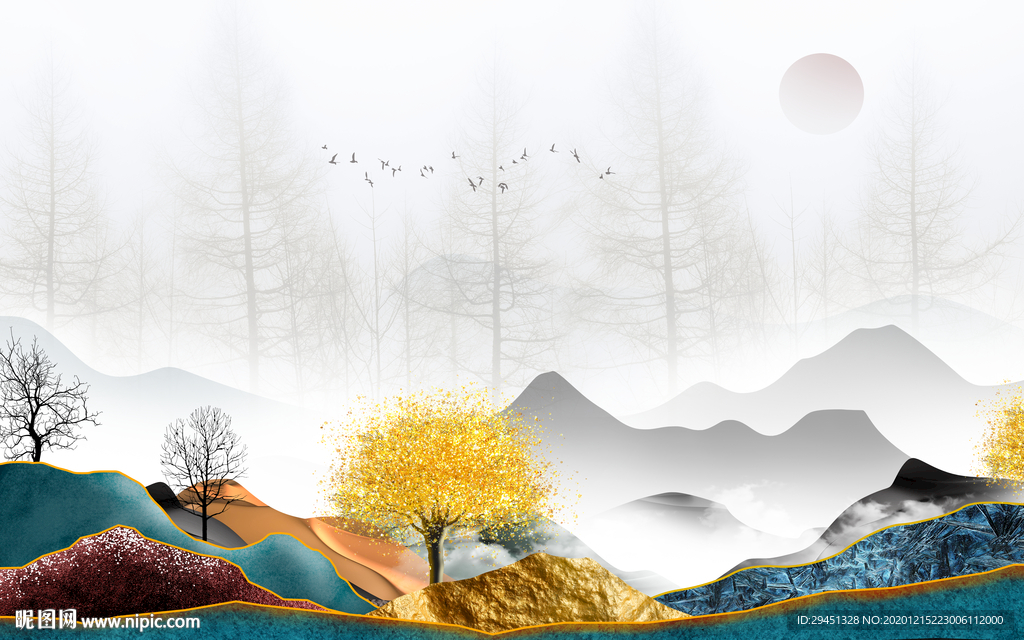 大气意境中式山水 tif分层