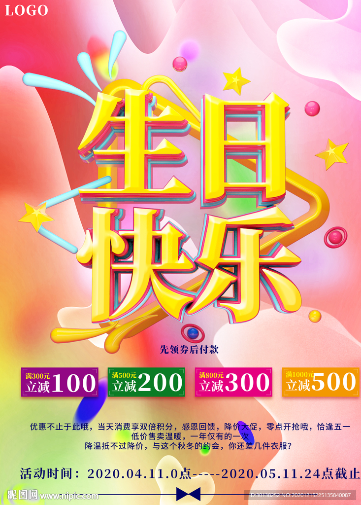 大气创意生日快乐祝福海报