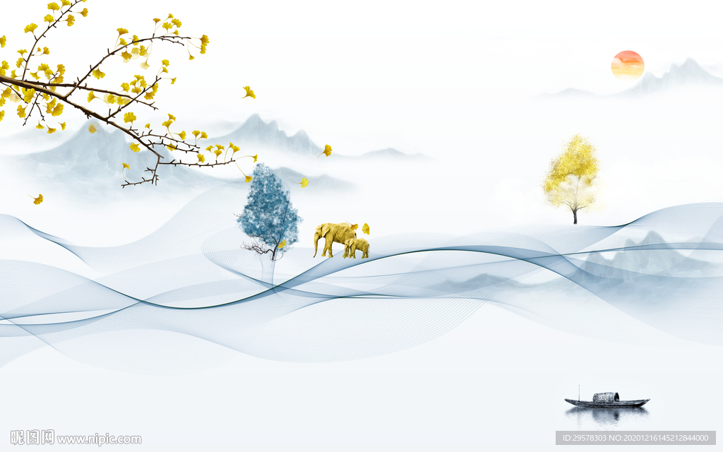 新中式客厅简约山水 TIF分层