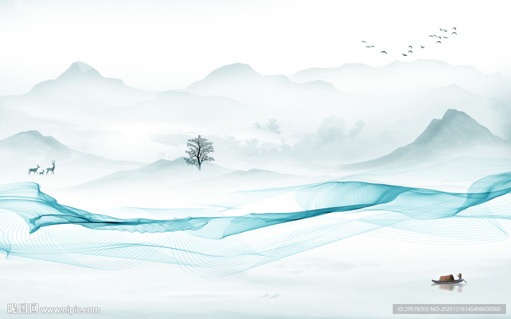 大气 客厅简约山水 TIF分层