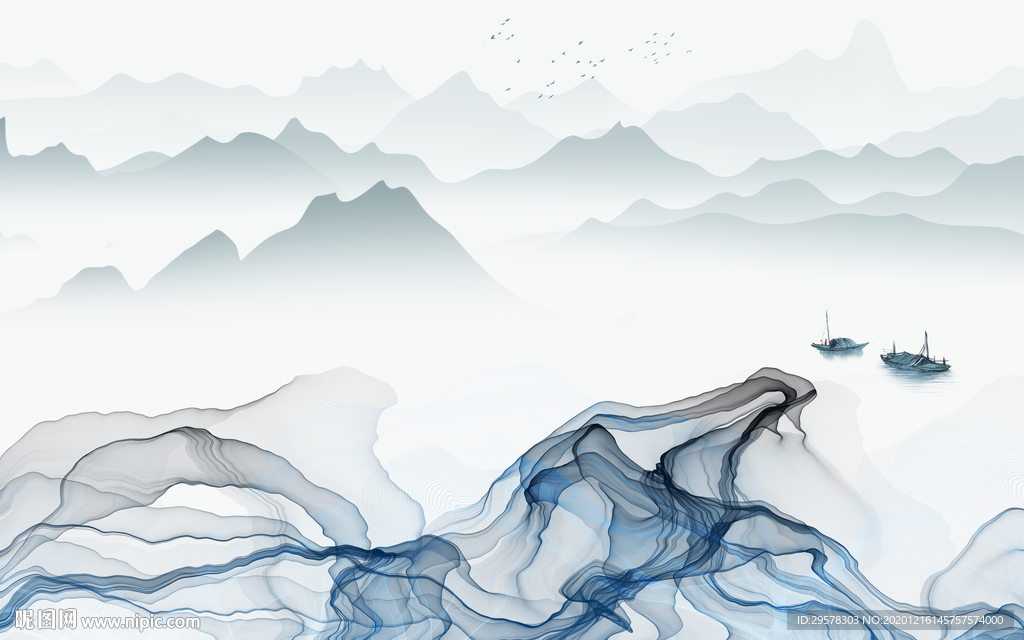 中式 客厅简约山水 TIF分层