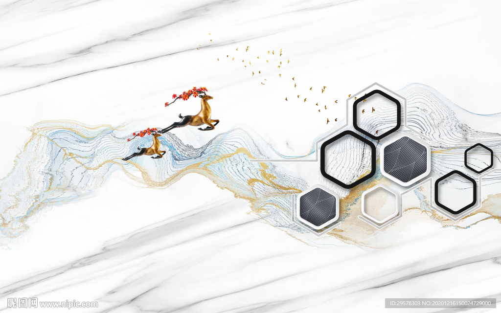 几何新北欧装饰画 TIF分层