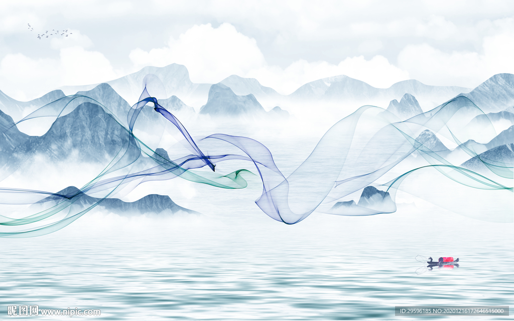 中国风新现代山水画 tif分层