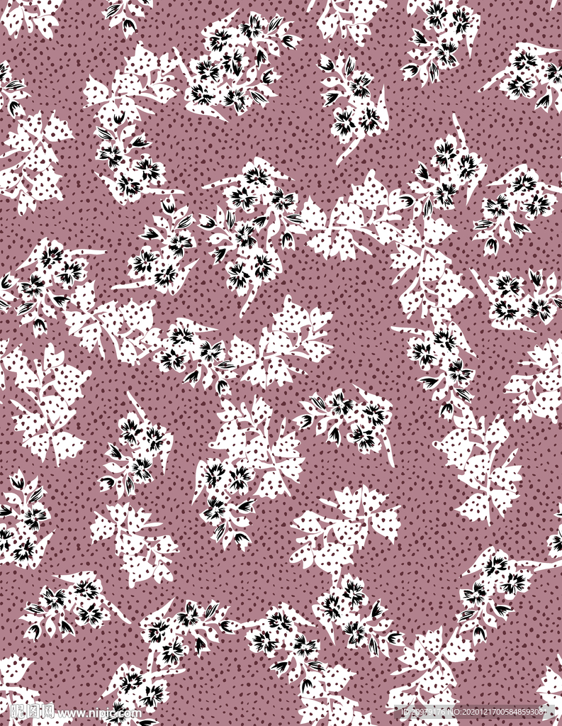 白色花 圆点  撇丝 数码印花