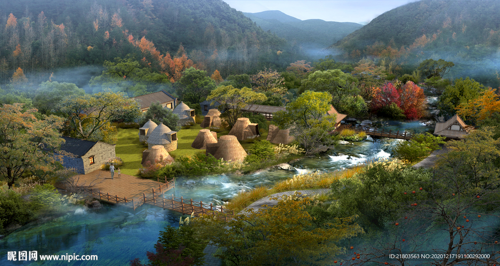 景观效果图山体效果图秋景效果图