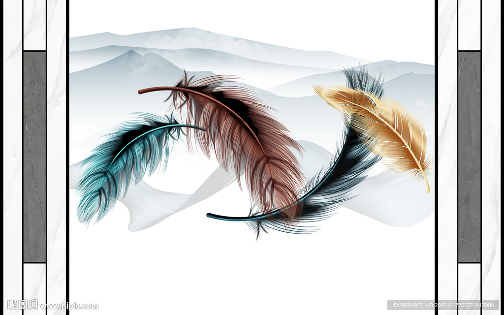 框画羽毛新无框画 tif分层