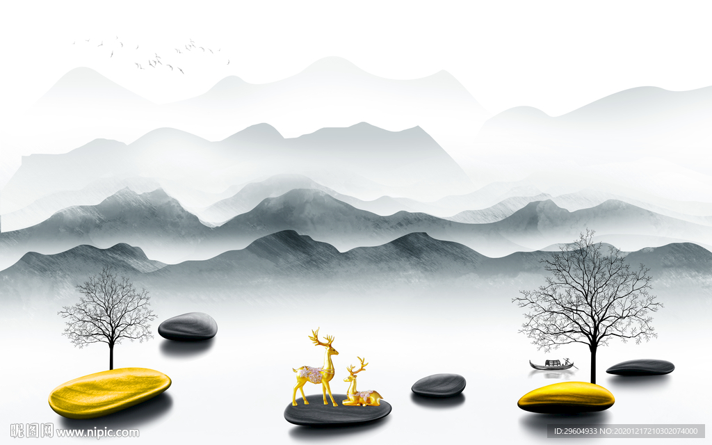 简约客厅意境山水 tif分层