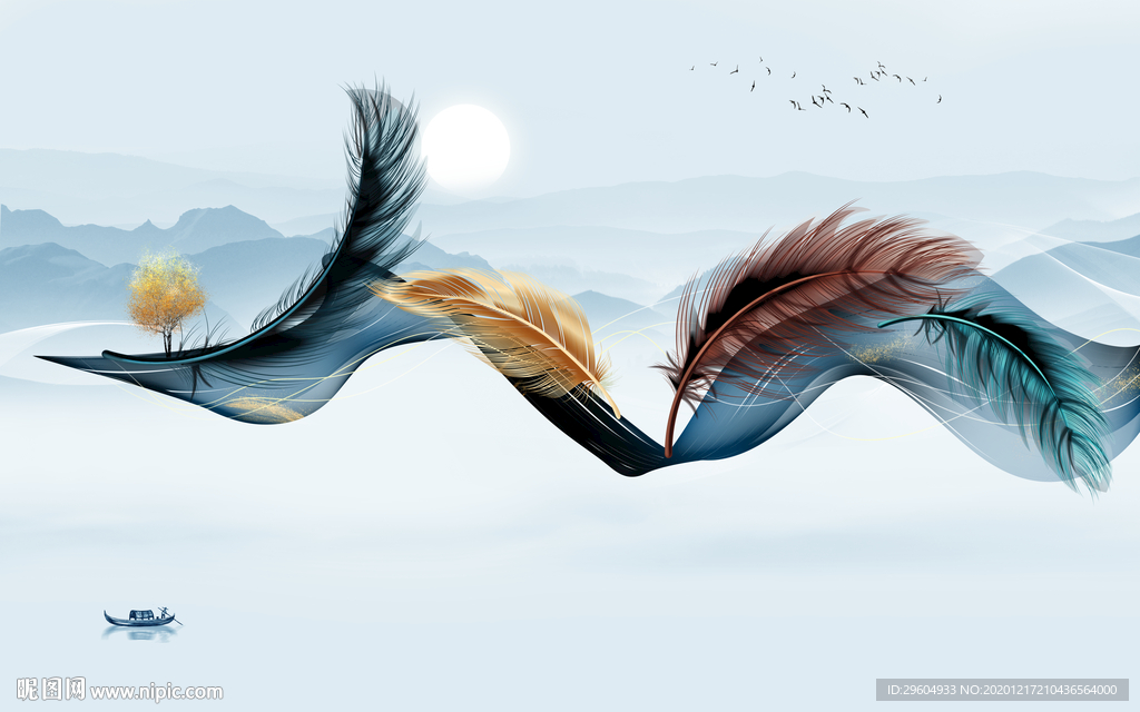 高端 客厅意境山水 tif分层