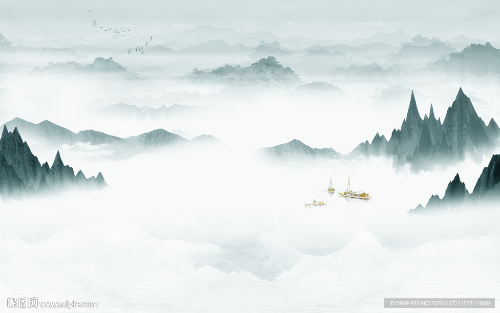 高清 客厅意境山水 tif分层