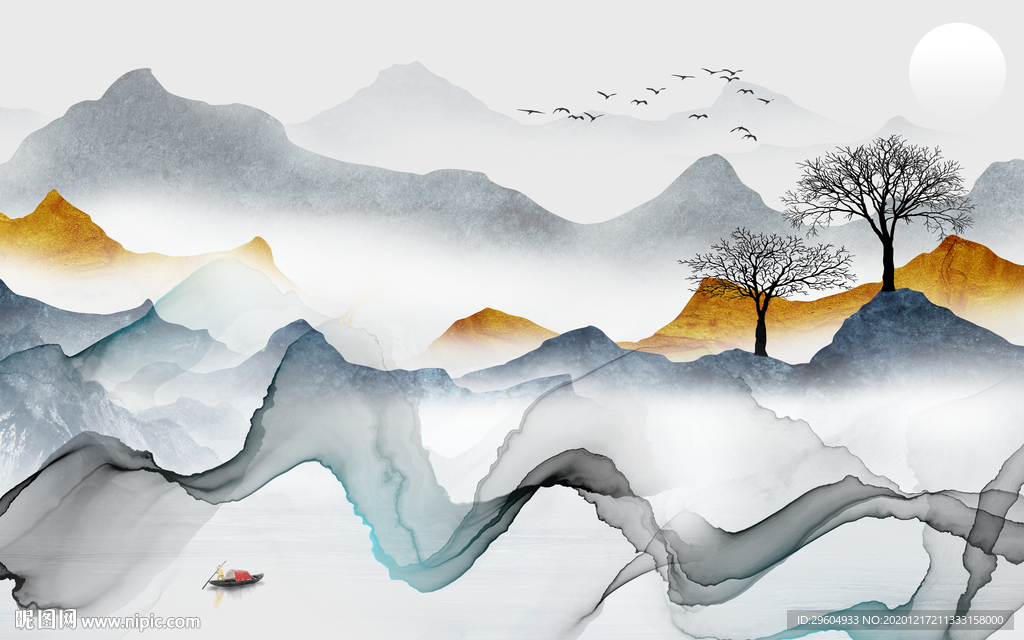 中式客厅意境山水 tif分层