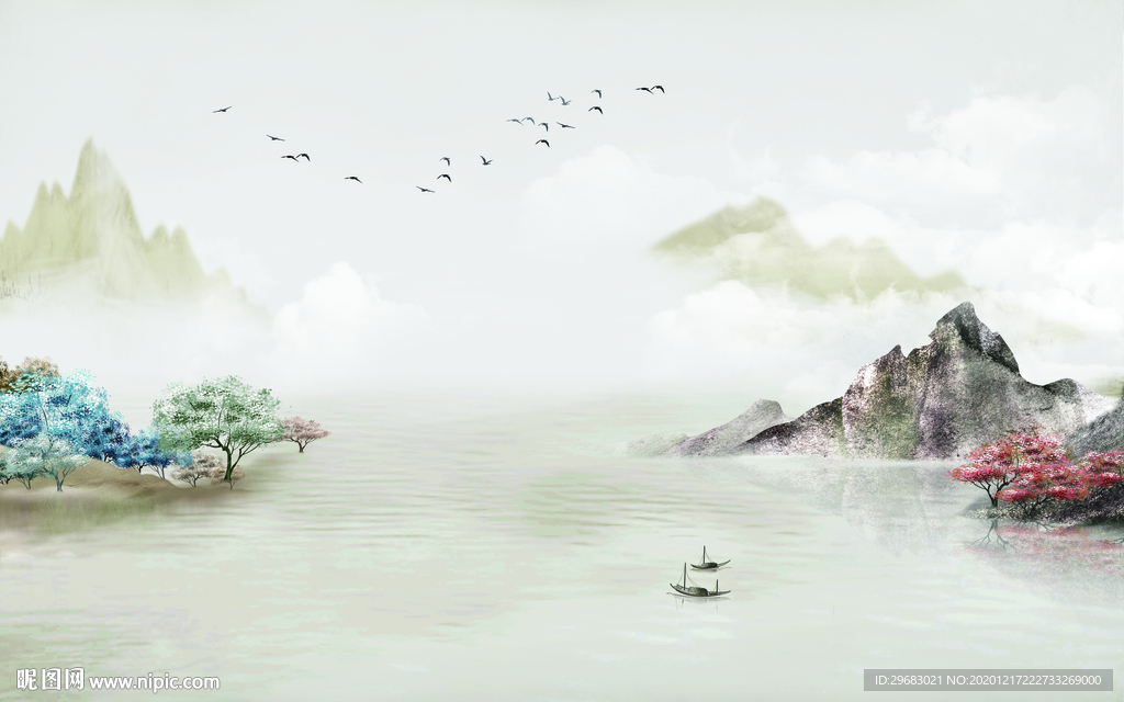 大气新轻奢山水画 tif分层