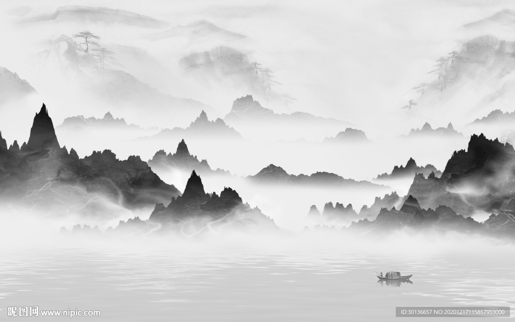 爆款 唯美中式山水 TIF分层