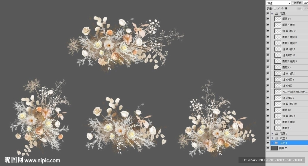 香槟色手绘花艺