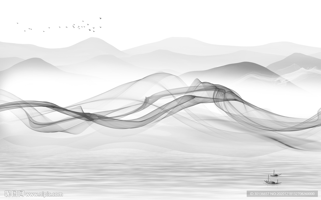 线条 高清唯美山水 TIF分层