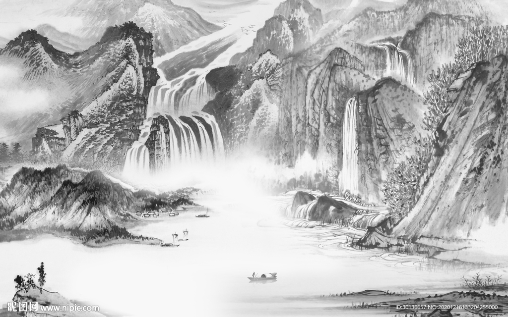 国画 高清唯美山水 TIF分层