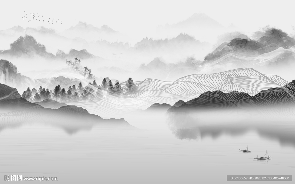 中式高清唯美山水 TIF分层