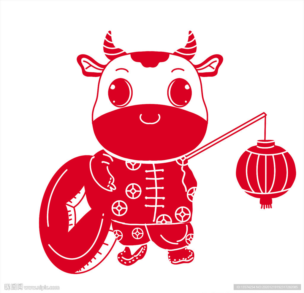 2021年牛剪纸春节窗花图案